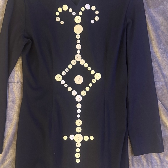 Sue Wong Black Long Sleeve Dress with Ivory Button Embellishment - Picture 4 of 7